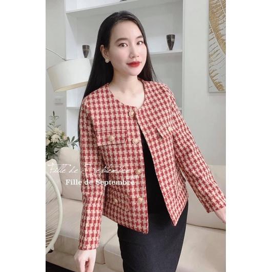 Áo khoác dạ tweed đỏ khuy vàng hàng QC