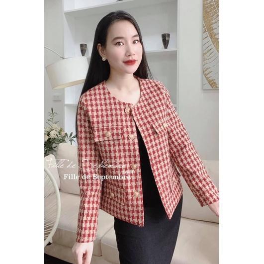 Áo khoác dạ tweed đỏ khuy vàng hàng QC (ảnh thật)