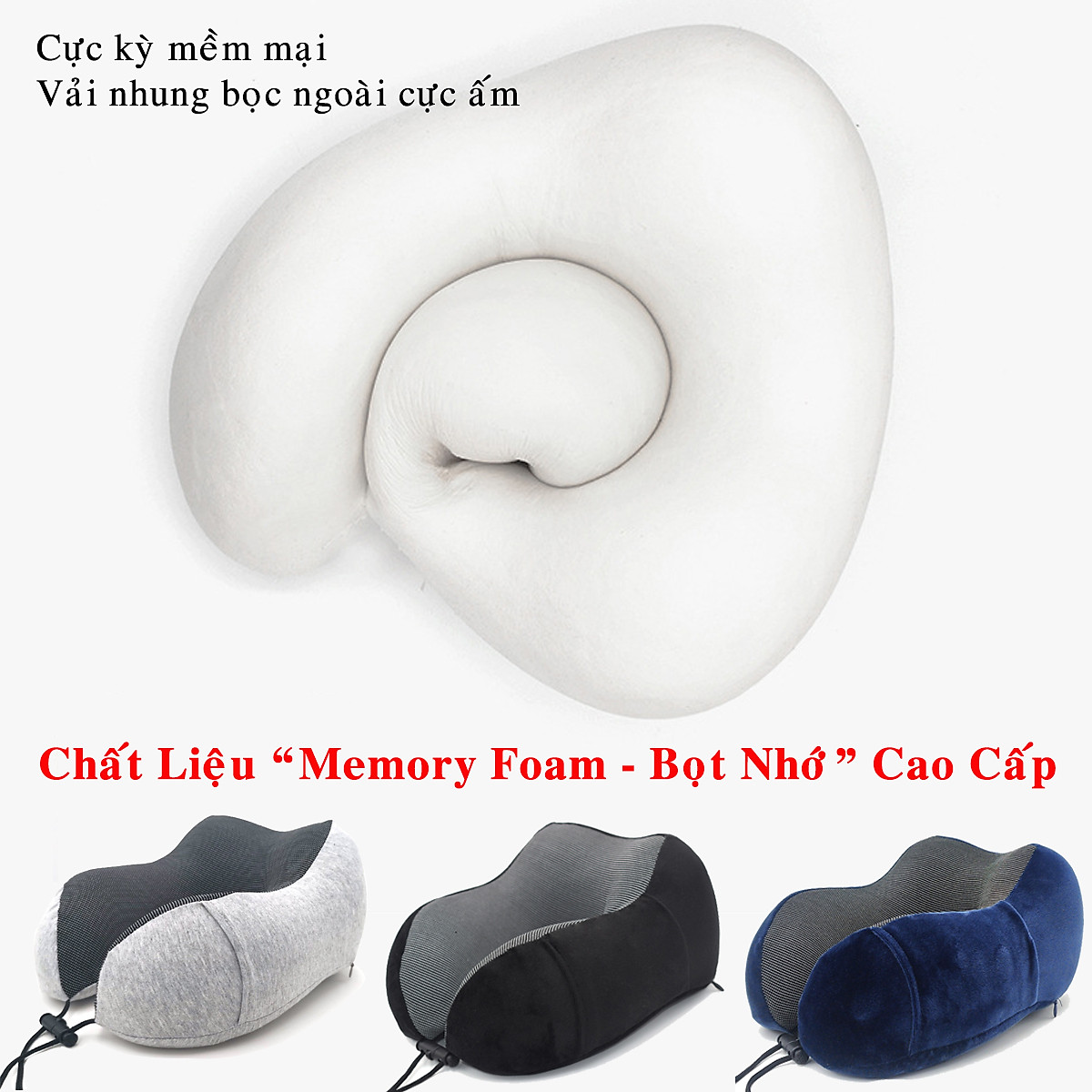 Gối ngủ văn phòng chữ U chất liệu Memory Foam cao cấp - Bộ gối ngủ du lịch tựa đầu chống mỏi tặng kèm bịt mắt bịt tai - Hàng chính hãng D Danido