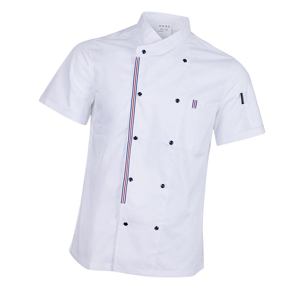 2pcs Womens Mens Chef Jackets Coat Short Sleeves Shirt Kitchen Uniforms