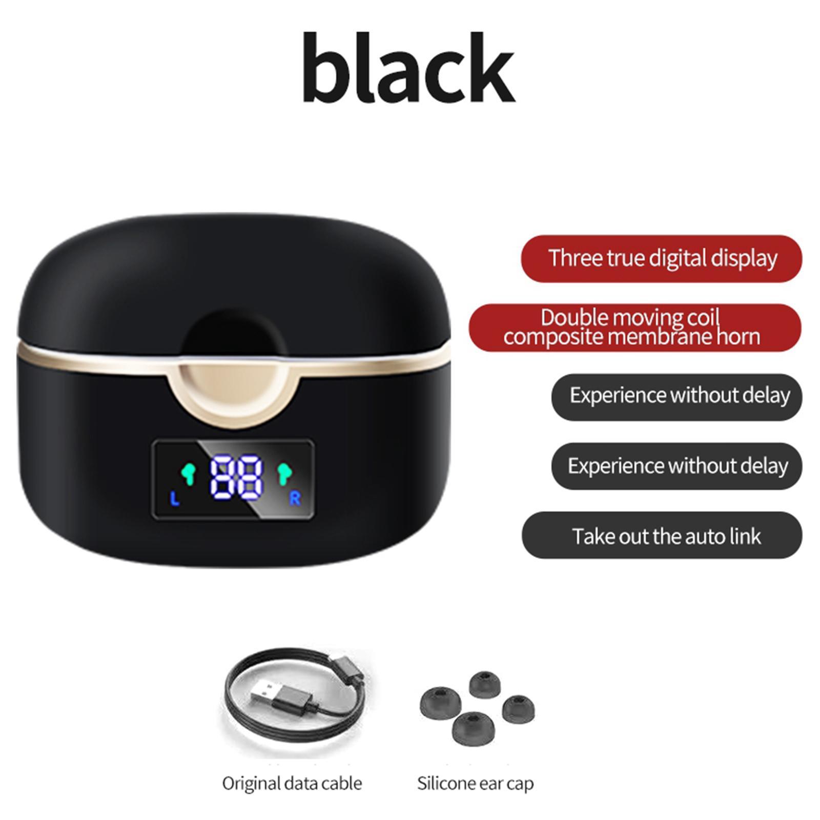 Bluetooth 5.0  Wireless Earbuds LED Screen Display Deep Bass for Workout Black