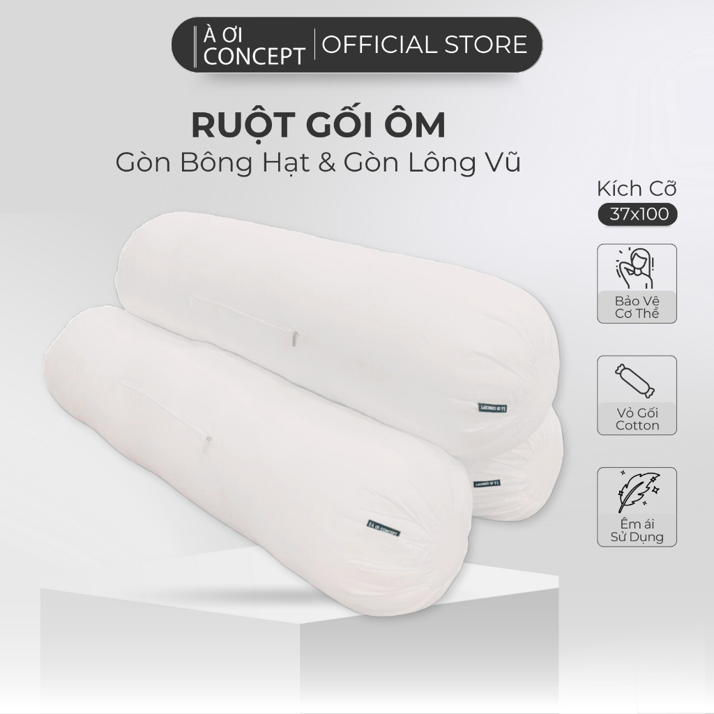 Ruột Gối Ôm Gòn Lông Vũ/ Bông Hạt Cao Cấp À Ơi Concept size 37x100 cm