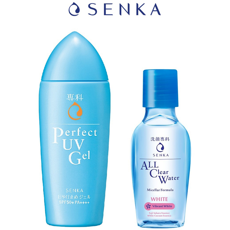 Combo Gel Sữa Chống Nắng Senka Perfect UV Gel 80ml Và Nước Tẩy Trang SENKA A.L.L. CLEAR WATER Micellar Formula White 70ml