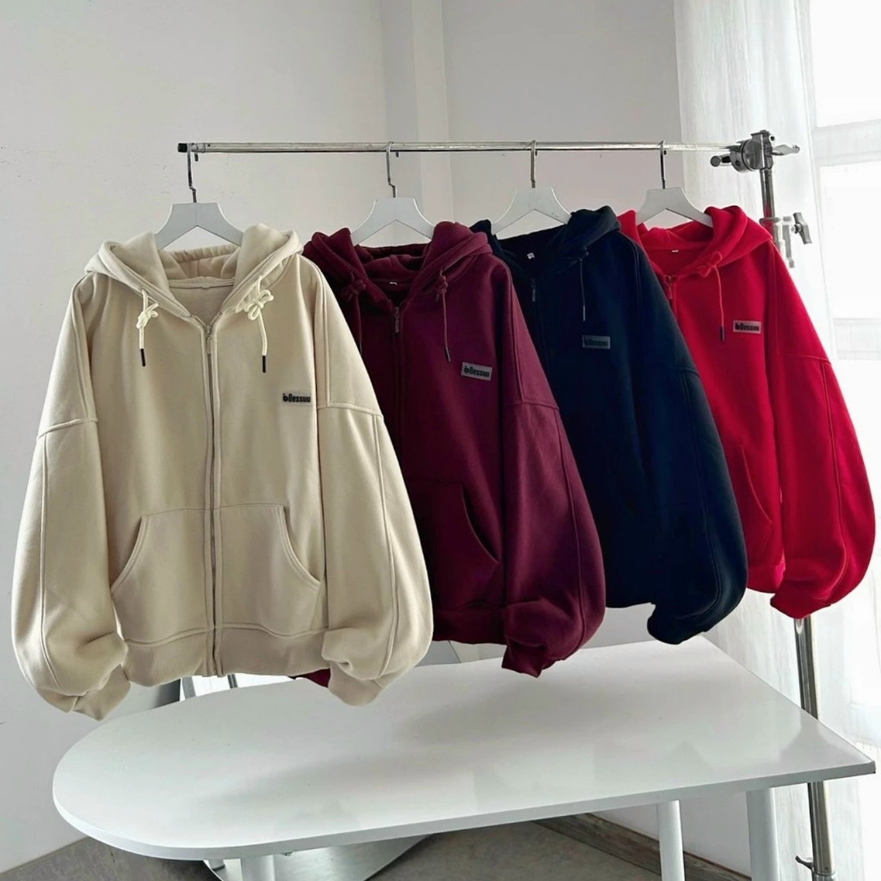 Áo Khoác Hoodie Form Boxy Dessuu Túi Ngược Nhiều Màu Nam Nữ Tay Phồng, Áo Khoác cặp đôi chống nắng Nỉ Bông Dài Tay Phối Nón Form Rộng Dài Tay Unisex Hàn Quốc Nhiều Màu