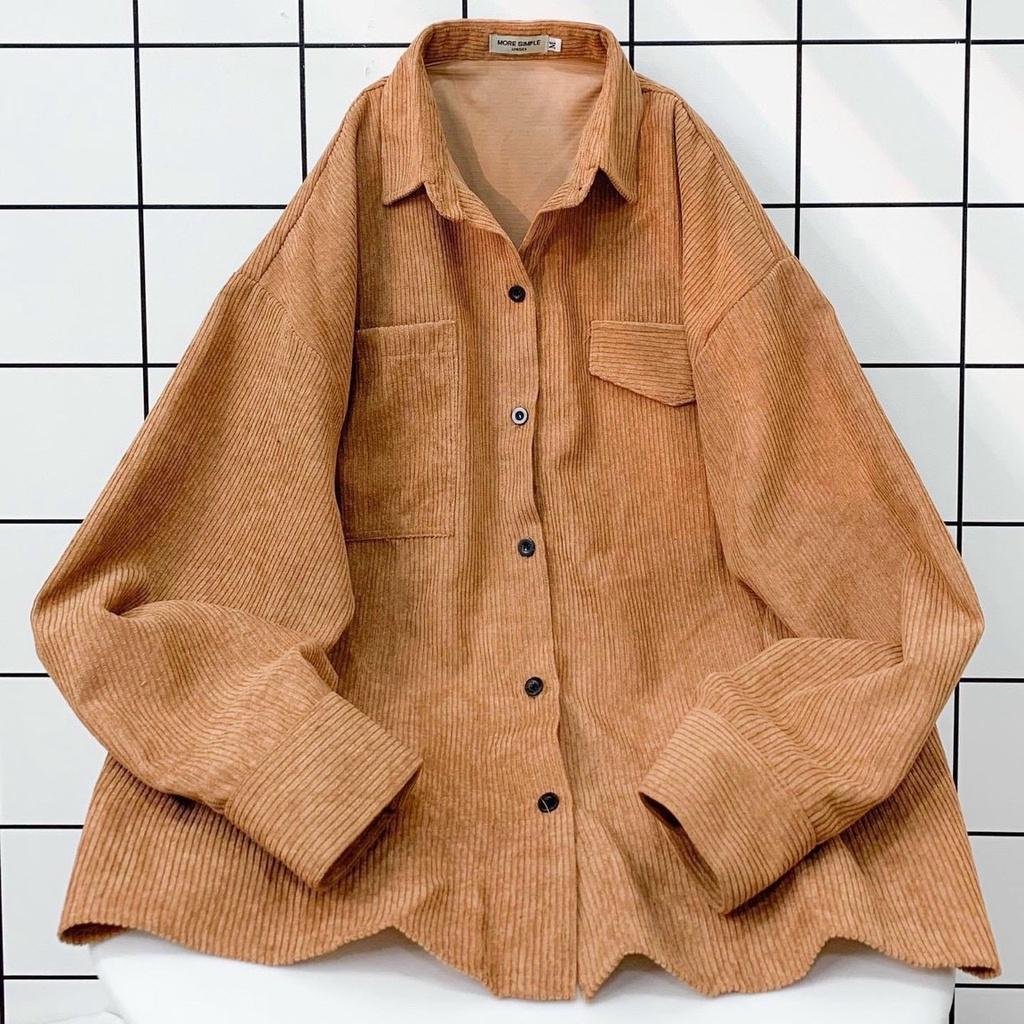 Áo Sơ Mi NHUNG GÂN TĂM THIẾT KẾ 1 TÚI 1 NẮP TÚI GIẢ Form rộng Unisex Nam/Nữ Phong Cách Hàn Quốc Ulzzang