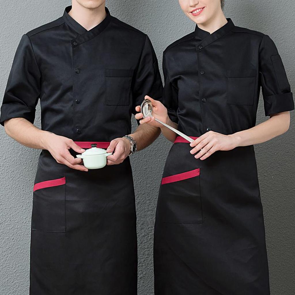 3/4 Sleeve Chef' Jacket Kitchen Cook Coat Uniforms Unisex Black