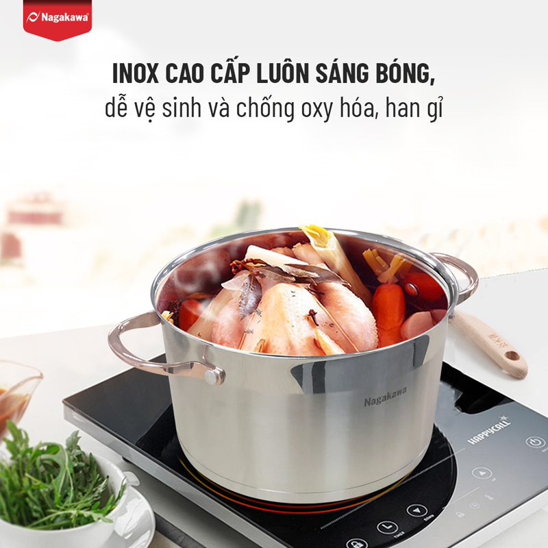 Bộ 3 Nồi Inox 304 Đáy Từ 5 Đáy Nagakawa NAG1352 - Hàng Chính Hãng