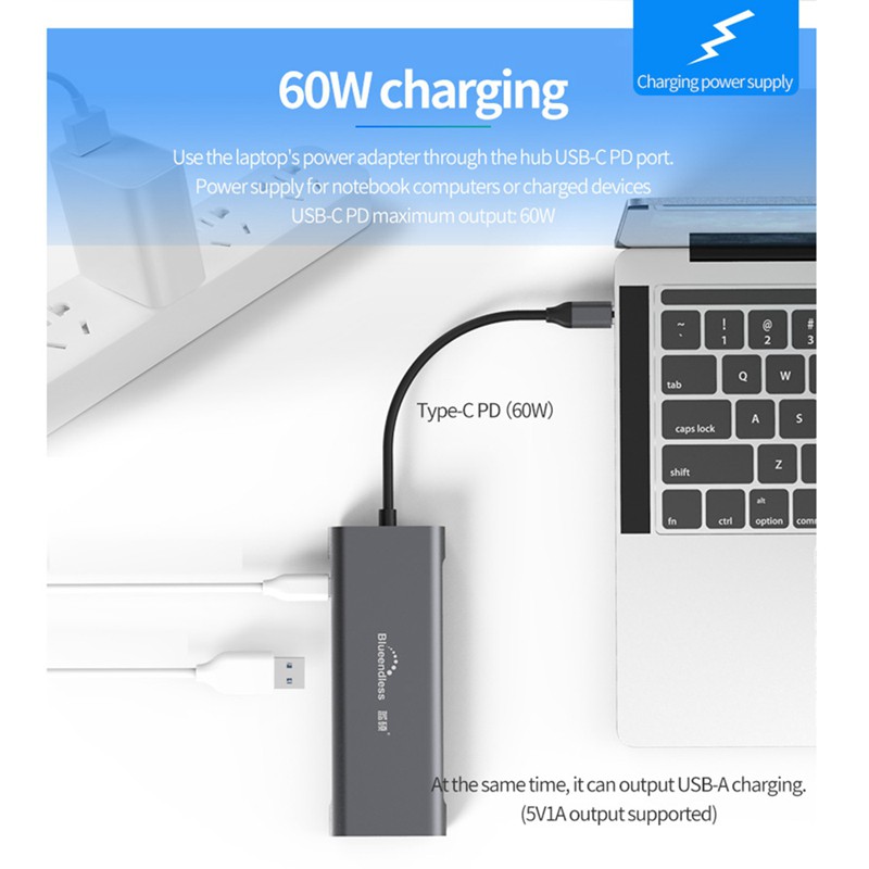 Hub USB 9 trong 1 Loại C Laptop Đế cắm USB 3.0 Sang HDMI 4K,2 USB 3.0 Ports,SD/TF Card Reader,100W PD cho MacBook Huawei Xiaomi DELL -Hàng Nhập Khẩu