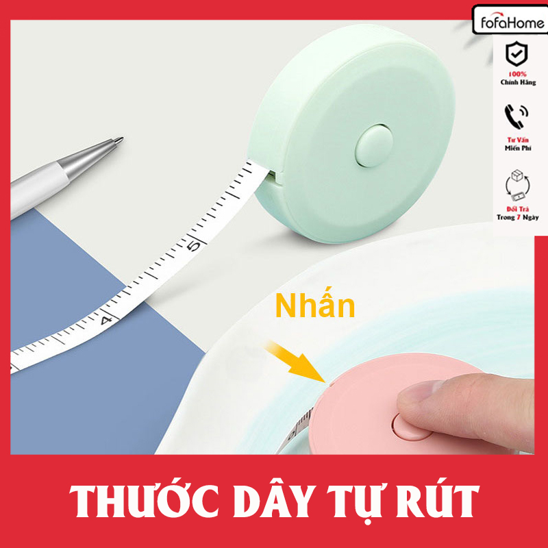 Thước Dây Với Nút Bấm Tự Rút Sau Khi Kéo, Đo Vòng Bụng, Vòng Eo 3 Vòng Kiểm Tra Sức Khỏe 1.5m - Đo Quần Áo Giao Màu Ngẫu Nhiên