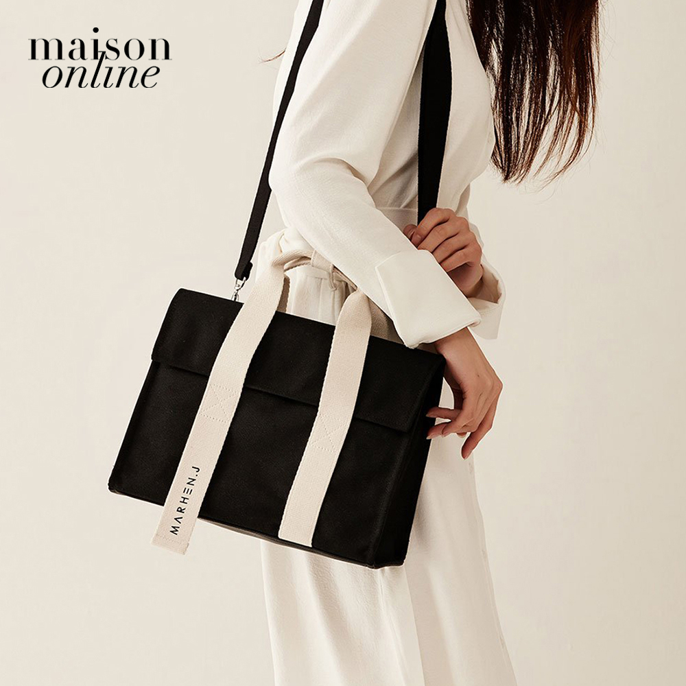 Marhen.J - Túi đeo vai chữ nhật nắp gập vải bố Roy Mini MJ19AROYMN-BK