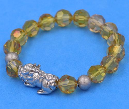 Vòng tay Pha Lê Vàng Đậm cắt giác 10 ly Mix Tỳ Hưu inox 2 Bi VFLGVDTHTRHB10 - Vòng tay thời trang phong thủy