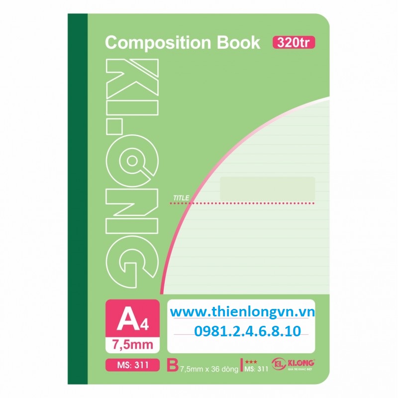 Sổ may dán gáy A4 - 320 trang; Klong 311 bìa xanh lá