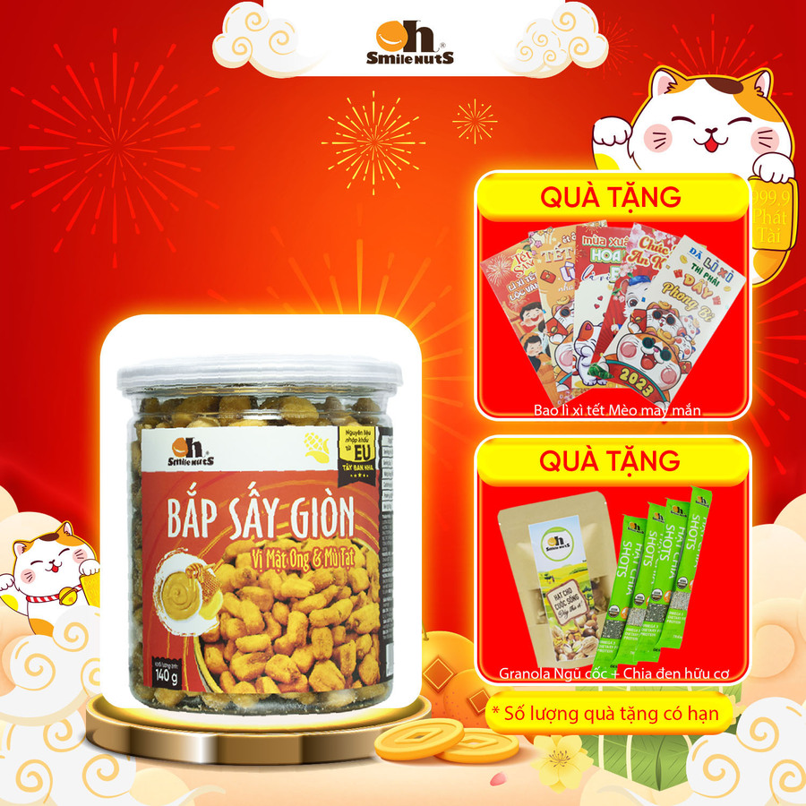 Bắp Sấy Giòn Smilenuts vị Mật Ong &amp; Bù Tạt hộp 140g _ Nhập khẩu từ Tây Ban Nha _ Bắp sấy giòn rụm, thơm ngon, tẩm vị vừa ăn _ phù hợp ăn vặt, snack bắp rang/sấy hảo hạng