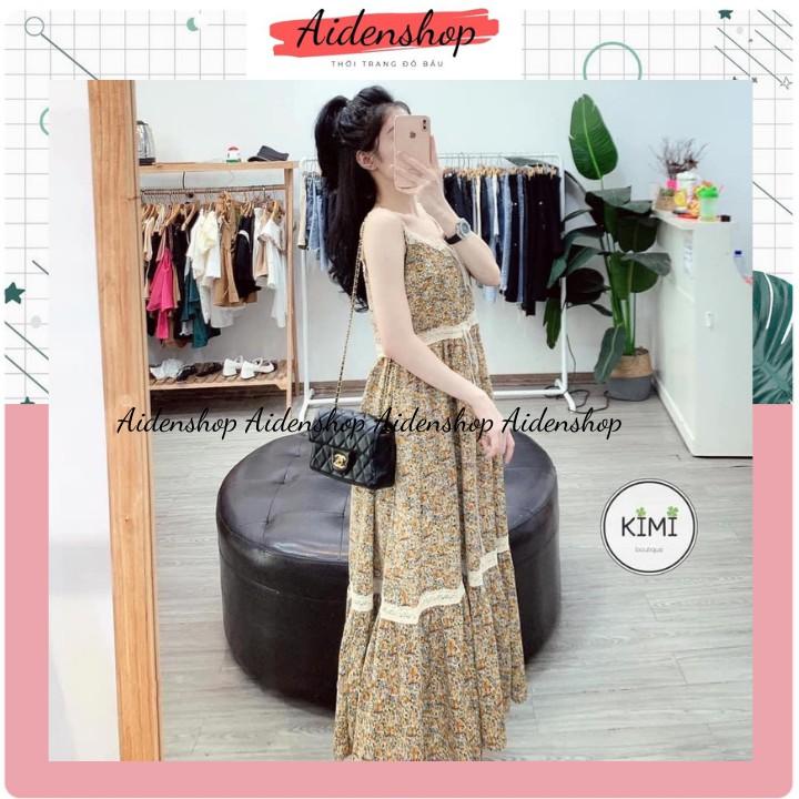 Váy bầu đẹp thời trang hai dây dáng dài maxi vân báo mặc nhà,đi biển