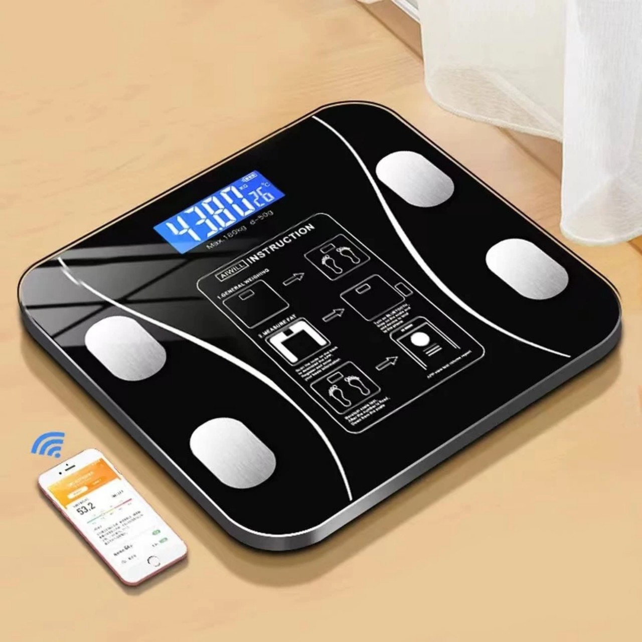 Phân Tích Sức Khỏe Toàn Diện: Cân Điện Tử Bluetooth Đo Lượng Mỡ và Nhiệt Độ Phòng Bản Cao Cấp