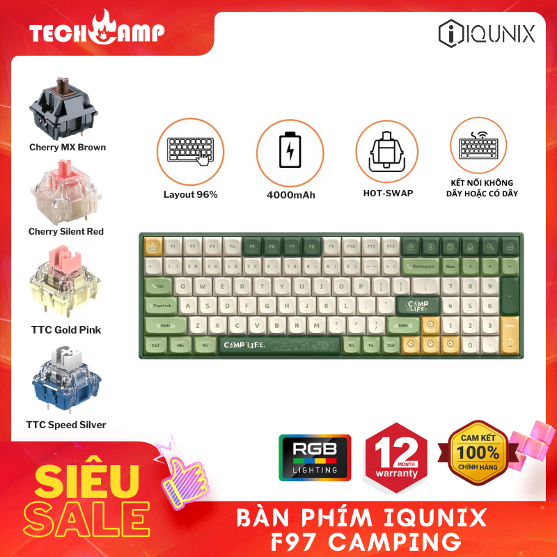 Bàn phím IQUNIX F97 Camping | RGB - 3 Mode - Aluminum - Hàng chính hãng