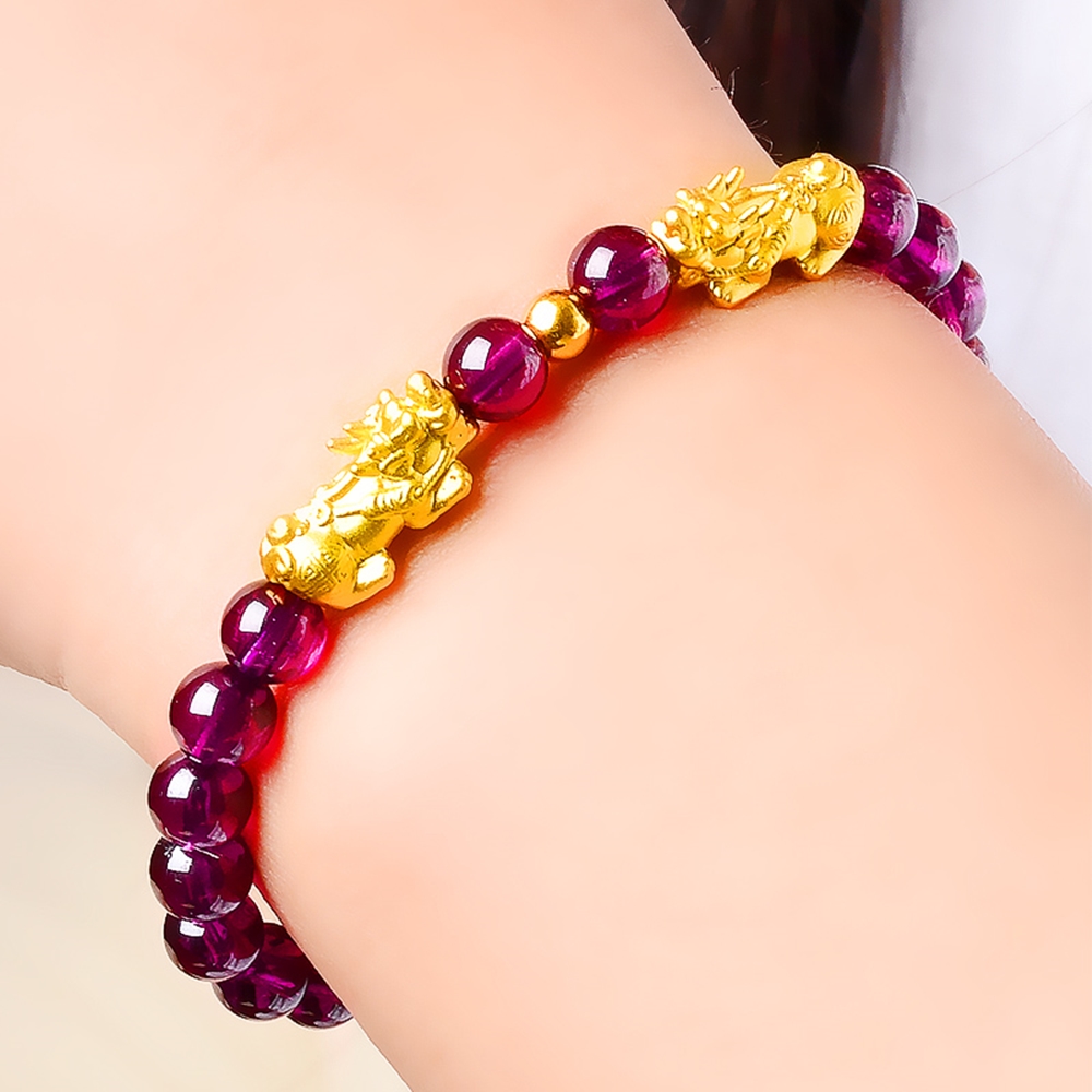 Vòng Tay 2 Tỳ Hưu Thạch Anh Tím Amethyst Tự Nhiên 8mm