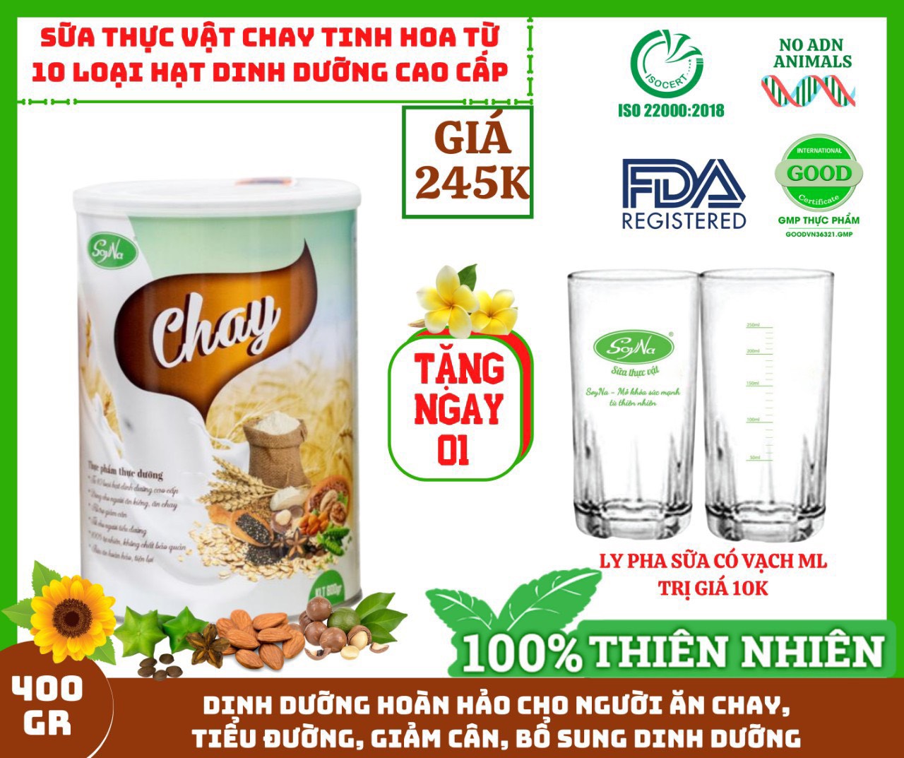 Sữa Hạt Chay Dinh Dưỡng Soyna 800g, Thuần Thực Vật 10 Loại Hạt Cao Cấp - Sữa Hạt Bổ Sung Dinh Dưỡng Cho Người Ăn Kiêng, Ăn Chay, Tiểu Đường, Tim Mạch, Mỡ Máu. Xương Khớp, Người Tập Gym Và Yoga, Giảm Cân, Chống Oxy Hóa - Tặng Bột Sữa Mầm Gạo Lứt 300g