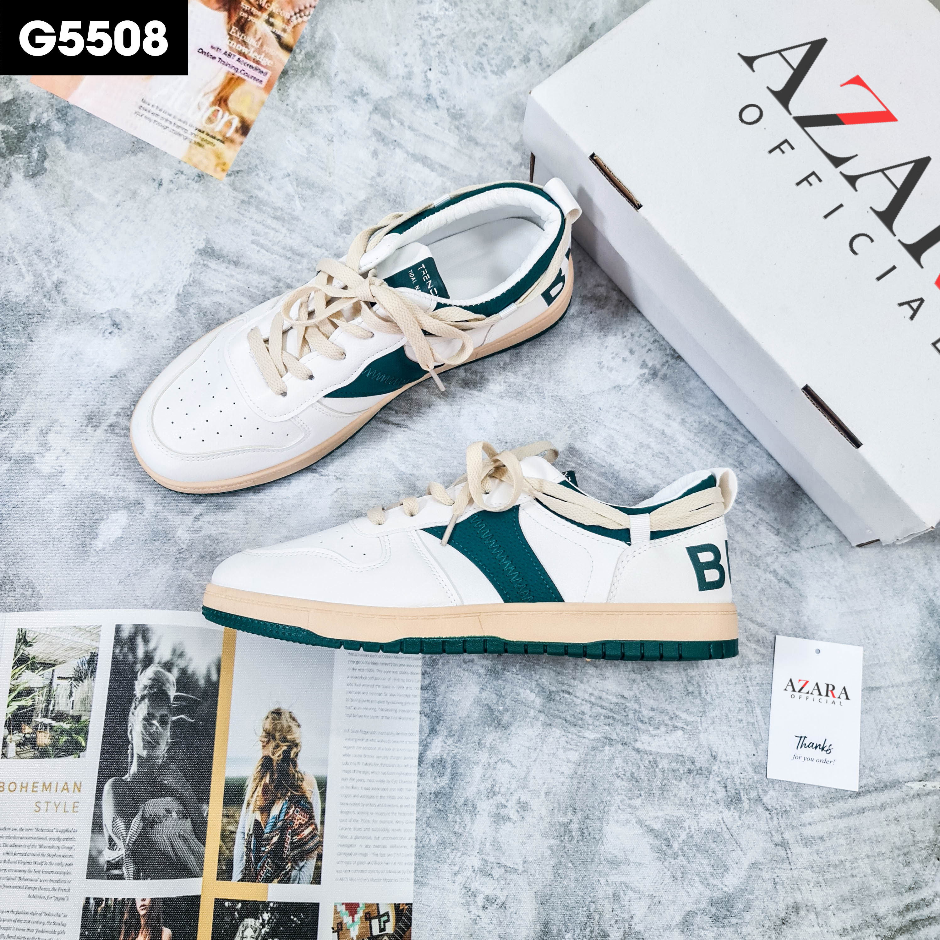 Giày Thể Thao Nam AZARA - Sneaker Màu Xanh Lá - Xanh Lam, Dễ phối đồ, Vải Thoáng Khí   - G5513