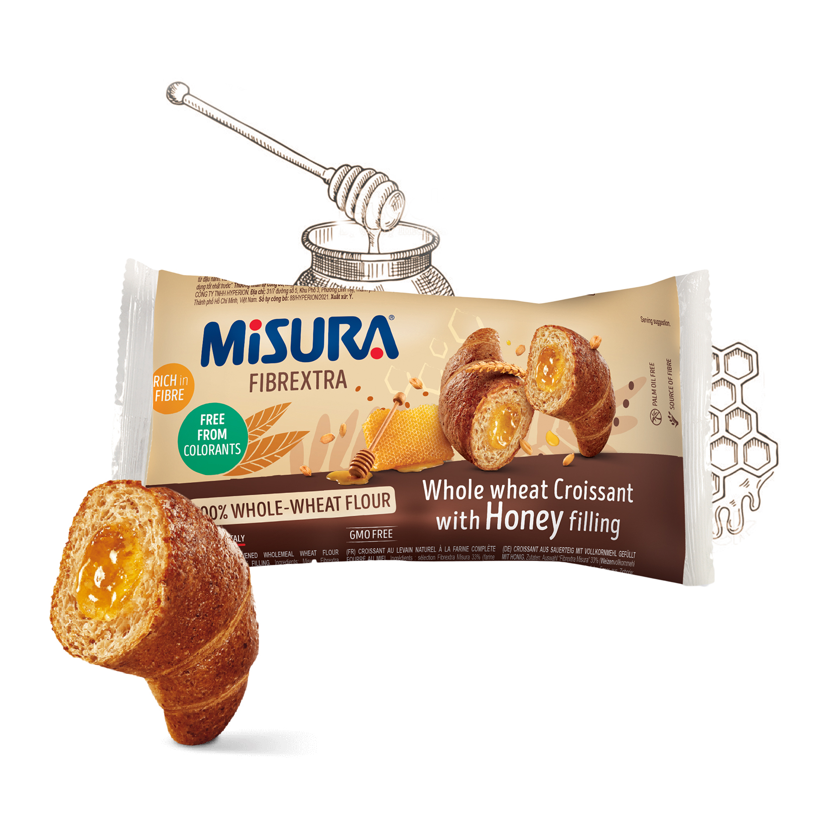 Bánh sừng bò lúa mì nguyên chất nhân mật ong Misura 50g