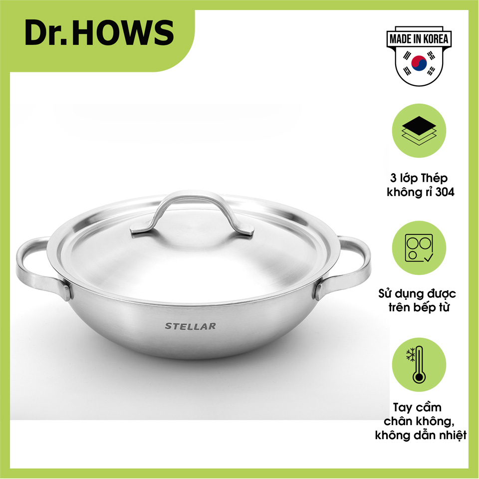 Nồi nấu thấp Inox 3 lớp Dr.Hows Stella Casserole 24cm