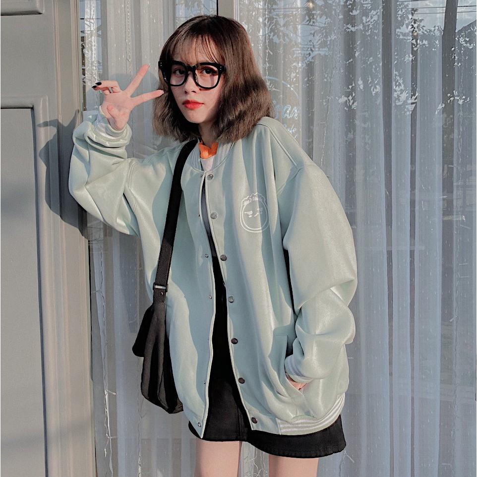 Áo khoác form rộng tay dài BOMBER FACE ulzzang 1hit_unisex (ẢNH THẬT)