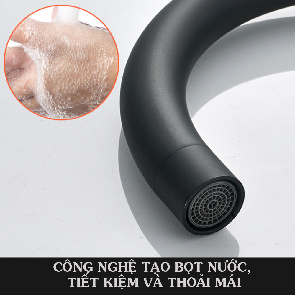 Vòi chén nóng lạnh đen inox 304 KAMA RC09, bề mặt sơn chịu nhiệt đen mịn, sang trọng, vòi chậu rửa chén nhà bếp nóng lạnh inox 304 cao 37 cm, tặng kèm bộ dây cấp nước nóng lạnh 60cm - Mẫu mới 2020