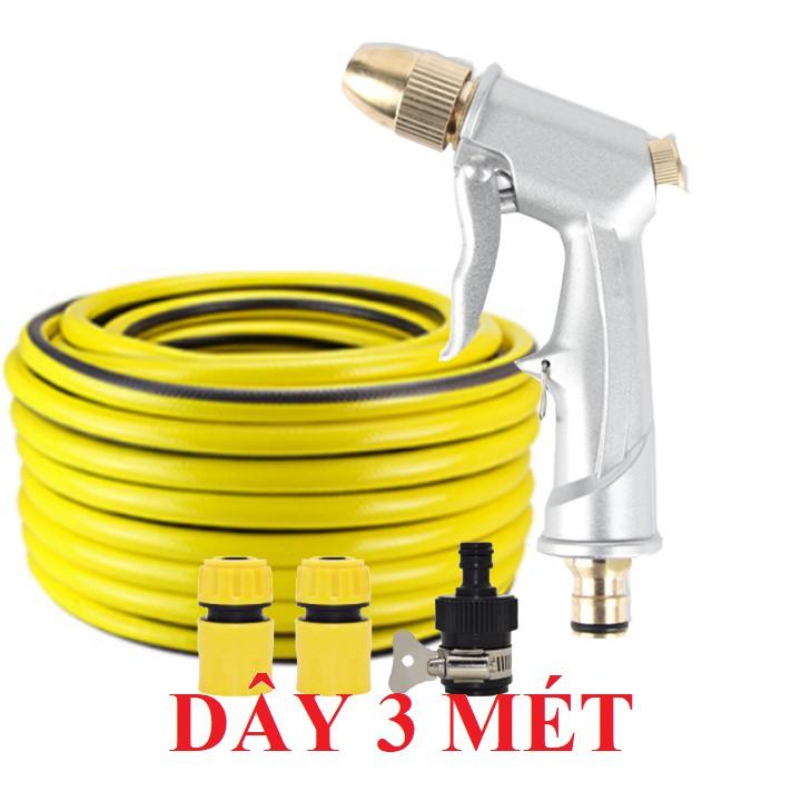 Bộ dây vòi xịt nước rửa xe,tưới cây .tăng áp 3 lần,loại 3m,5m 206701 đầu đồng,cút,nối nhựa đen+ tặng mở chai TL