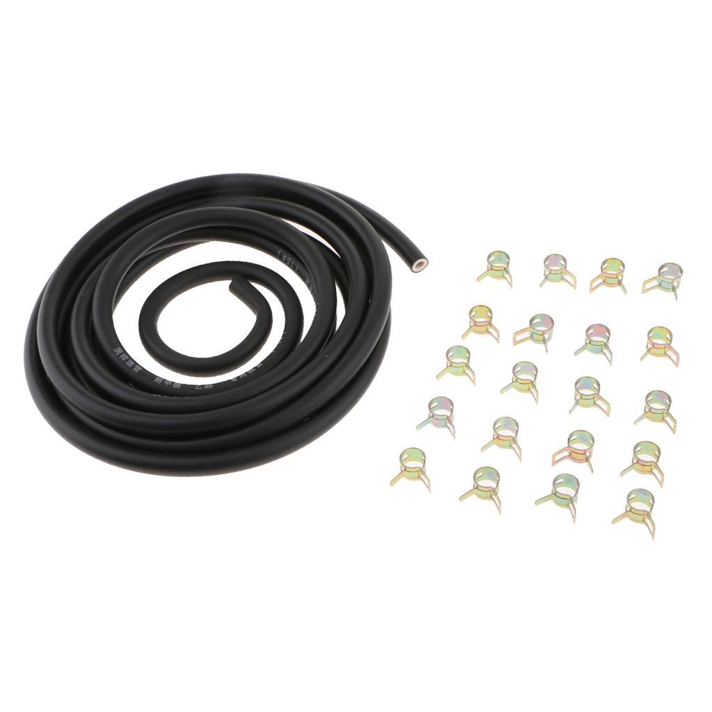 3 Meters 1/4 Inch ID Fuel Line + 20pcs 2/5'' ID Hose Clamps For Small Engines