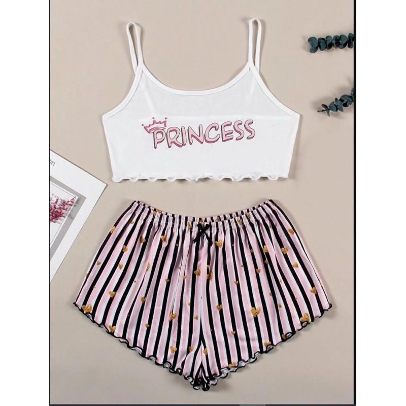 Set áo 2 dây croptop kèm quần in 3D siêu xinh chất cotton mềm mịn-N