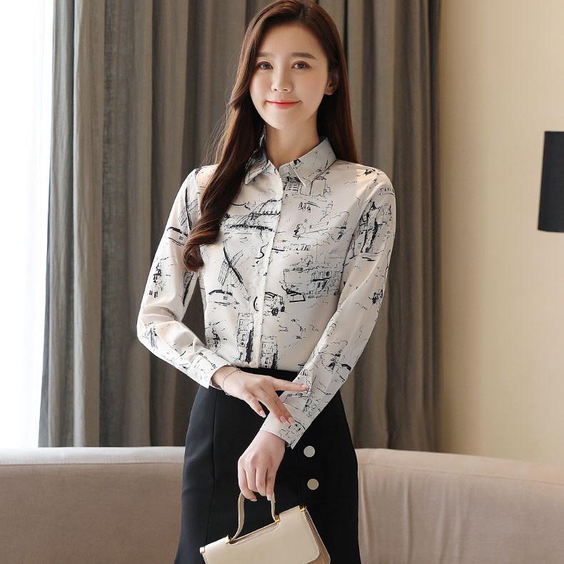 Áo sơ mi nữ dài tay họa tiết cá tính