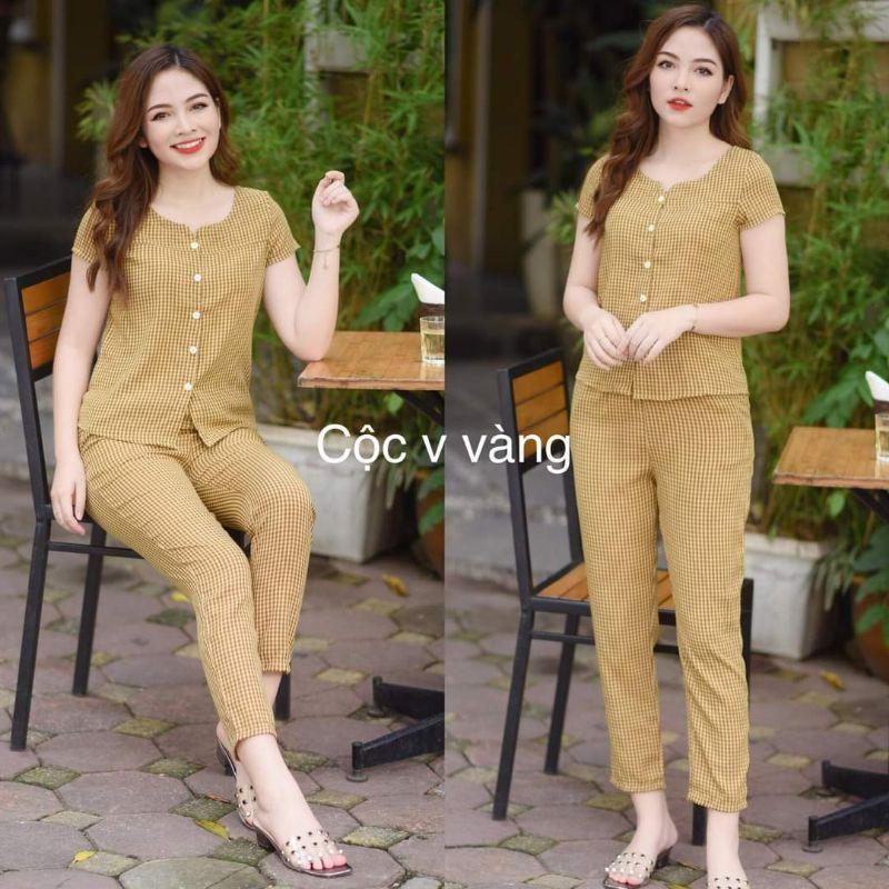 Set đồ bộ mặc nhà cổ v đũi hàn mềm mịn