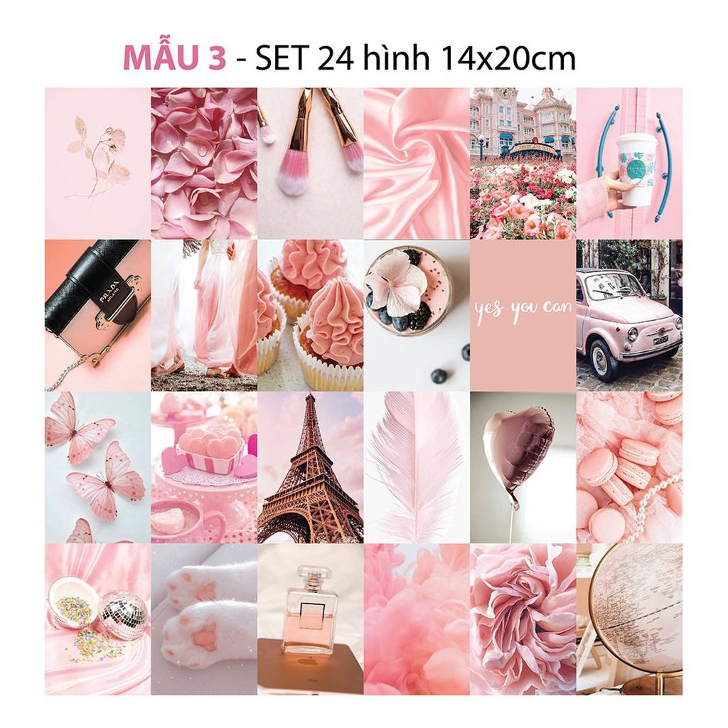 Set 24 hình Wall Collection Sticker dán tường trang trí decor phòng ngủ instargram - theme Hồng Hường 1303