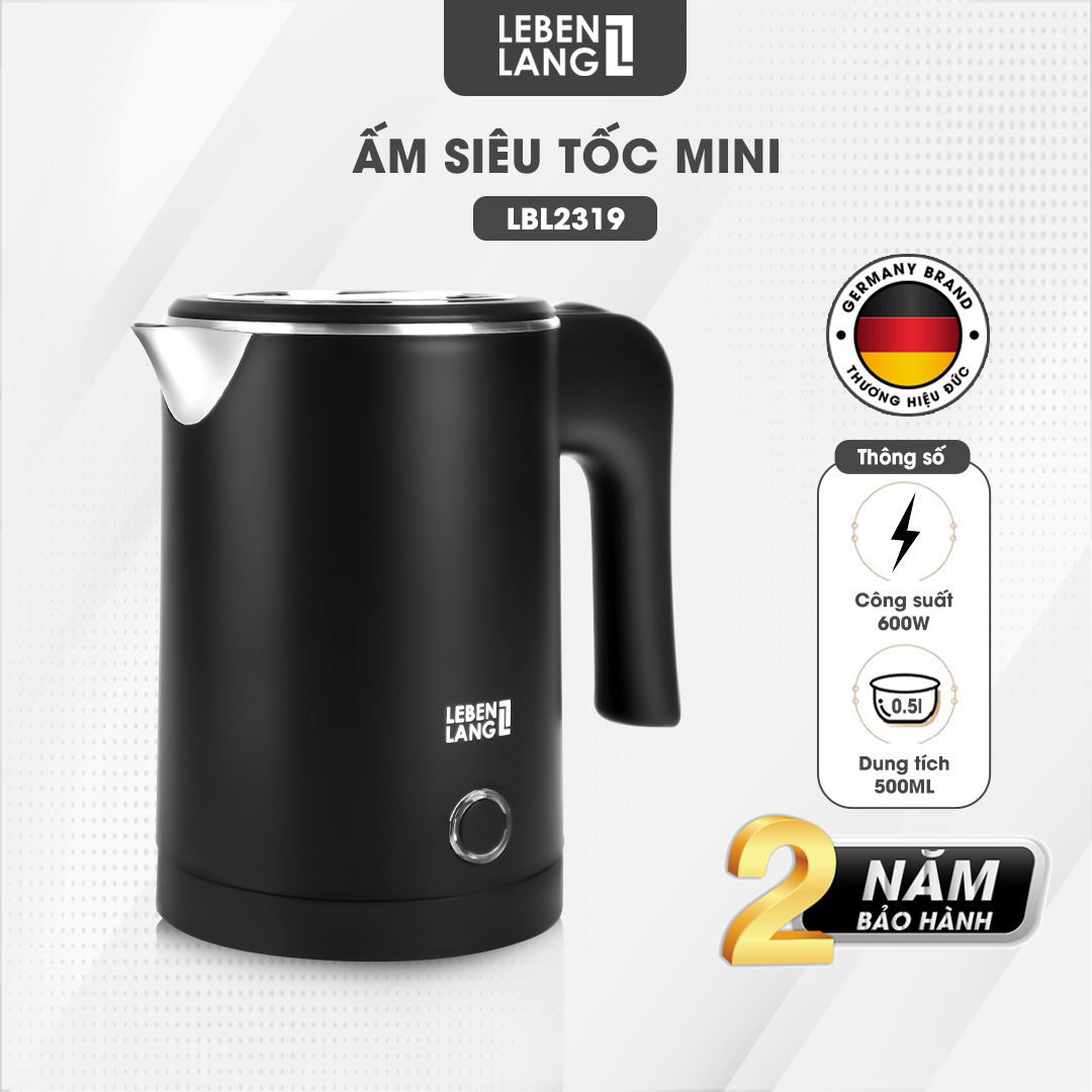 Ấm siêu tốc mini Lebenlang LBL2319, công suất 600W, sôi nhanh trong 4 phút, nhỏ gọn, dễ mang đi du lịch, bảo hành 2 năm - hàng chính hãng