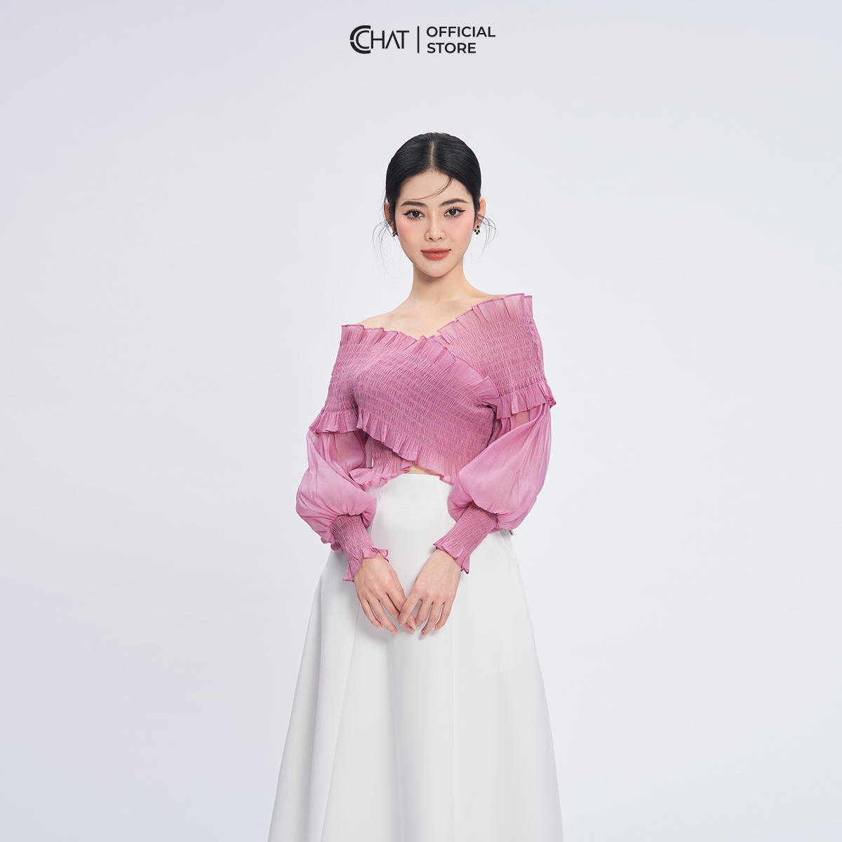 Áo Kiểu Nữ Chạy Chỉ Chun Trễ Vai Dáng Ôm Chất Voan Cao Cấp 11ADV2009OT