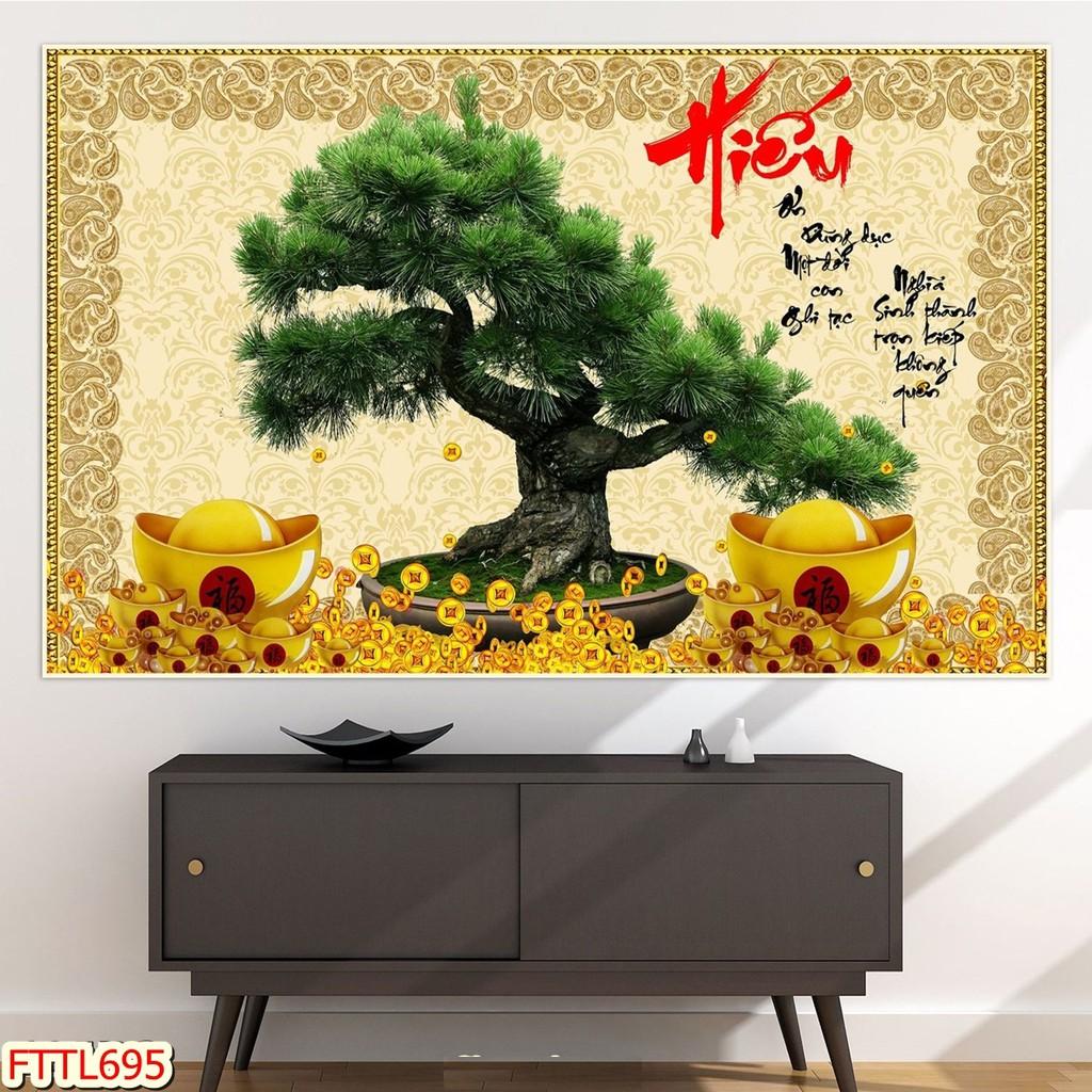 Tranh dán tường Tranh tết 2021 Tranh thư pháp Chậu Bonsai - hoa mai 12, Tranh dán tường 3d hiện đại