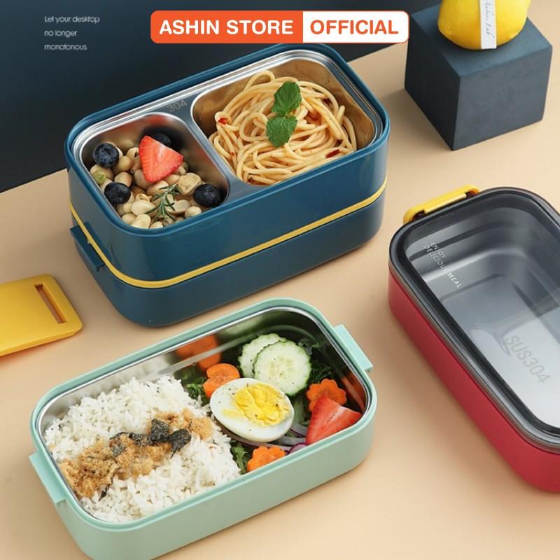 Hộp Cơm Giữ Nhiệt Lúa Mạch 2 Tầng Ruột Inox Bảo Quản Thức Ăn