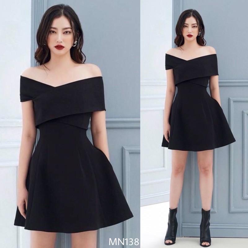 Đầm dáng suông đen tuyết mưa chéo vai dự tiệc đi chơi dạo phố công sở - MN138 - Đầm Váy Mina