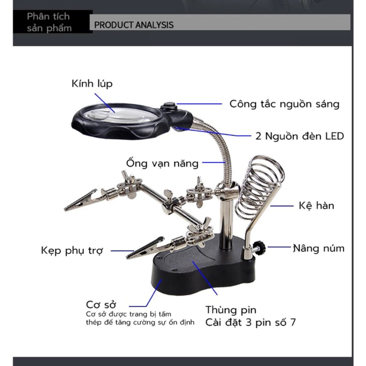 Kính Lúp Soi Kẹp Hàn Mạch Điện Tử Có Đèn LED - Loại Tốt, Rất Chắc Chắn