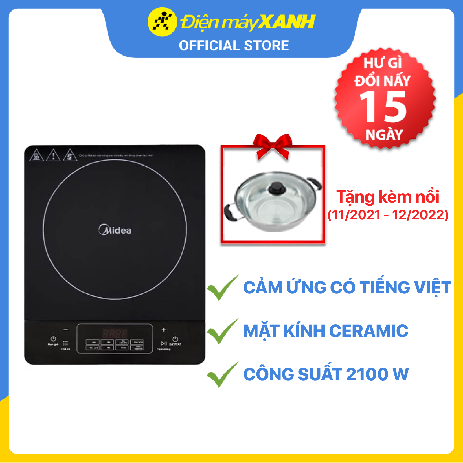 Bếp điện từ Midea MI-T2120DG (2100W) - Hàng Chính Hãng