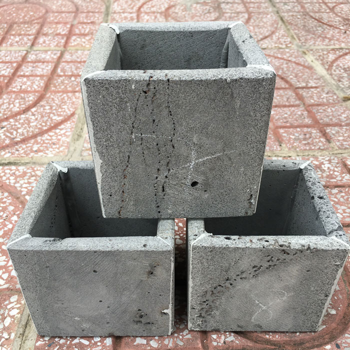 Combo 3 chậu trồng cây sen đá hình vuông màu xám bằng đá tự nhiên