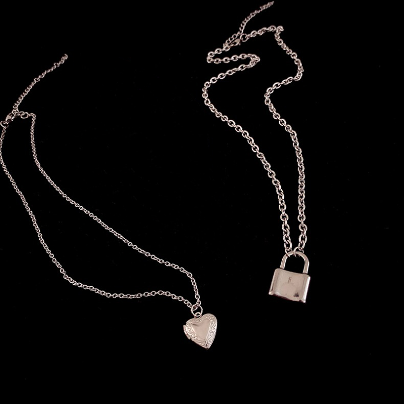 Set 2 dây chuyền nữ ổ khóa trái tim xinh xắn