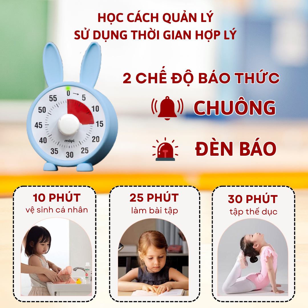 Đồng hồ Pomodoro học bài tập trung, Mopi timer MP038 quản lý thời gian trẻ em, đồng hồ hẹn giờ mini đa năng