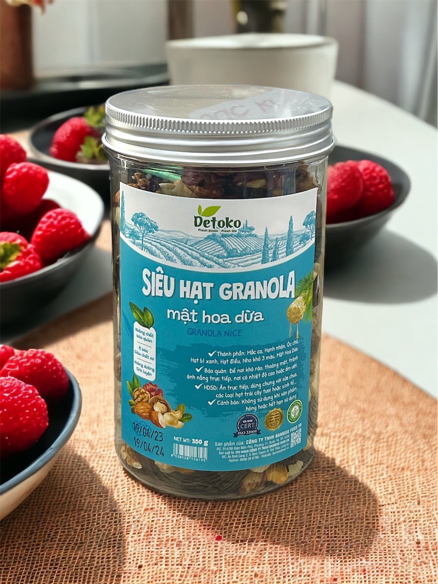 Granola siêu hạt mật hoa dừa không yến mạch 350g Detoko sản phẩm thuần chay