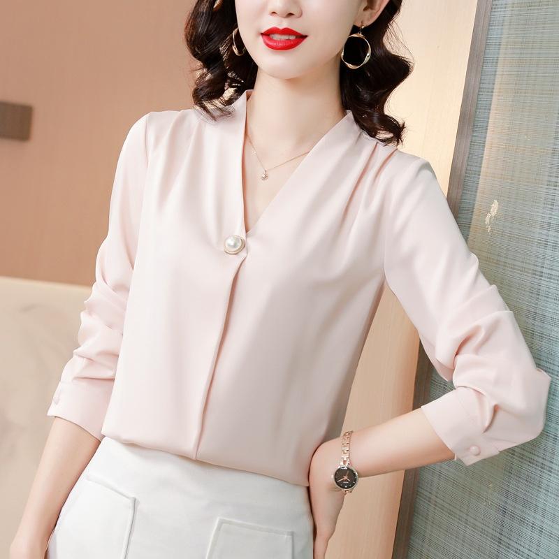 Áo sơ mi cổ liền áo sở mi dài tay vải lụa ngọc trai - TA137