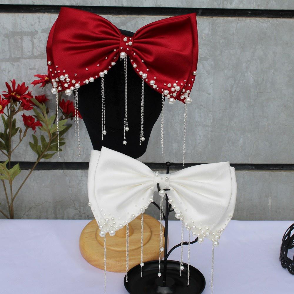 Nơ to đính hạt cài tóc cô dâu trend mùa cưới 2021 2022 Giangpkc 15cmx25cm