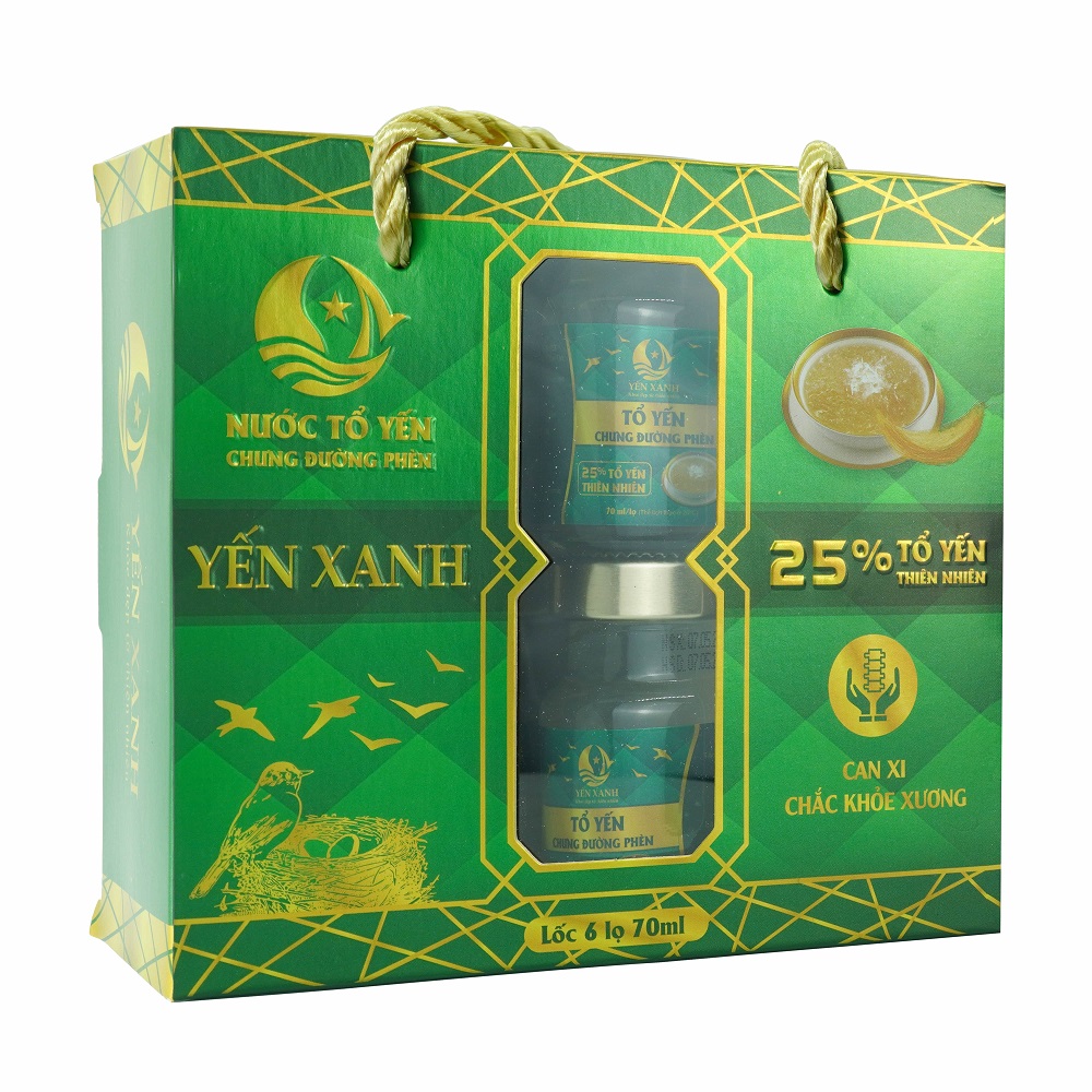 TỔ YẾN CHƯNG ĐƯỜNG PHÈN - YẾN XANH (25% TỔ YẾN) - LỐC 6 LỌ