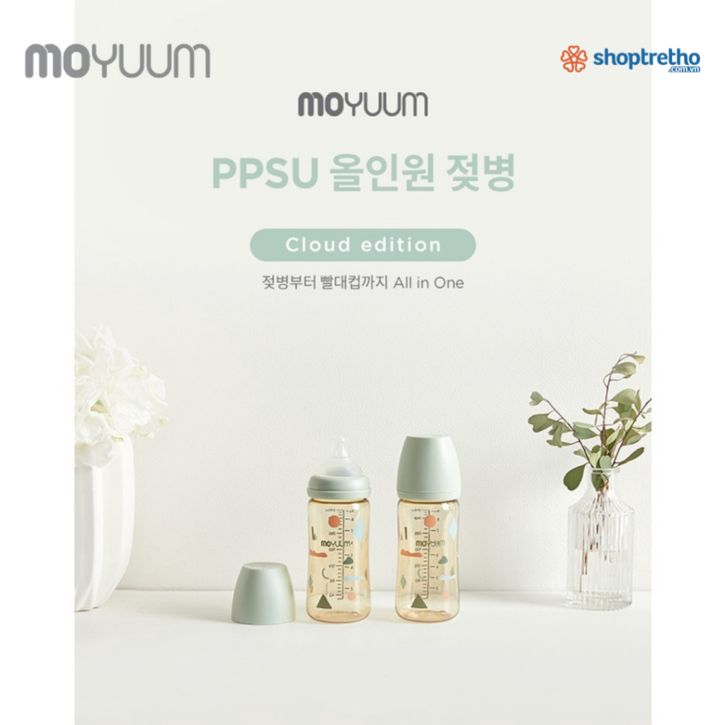 Bình sữa MOYUUM nhựa PPSU 270ml núm 2-5m phiên bản Mây xanh