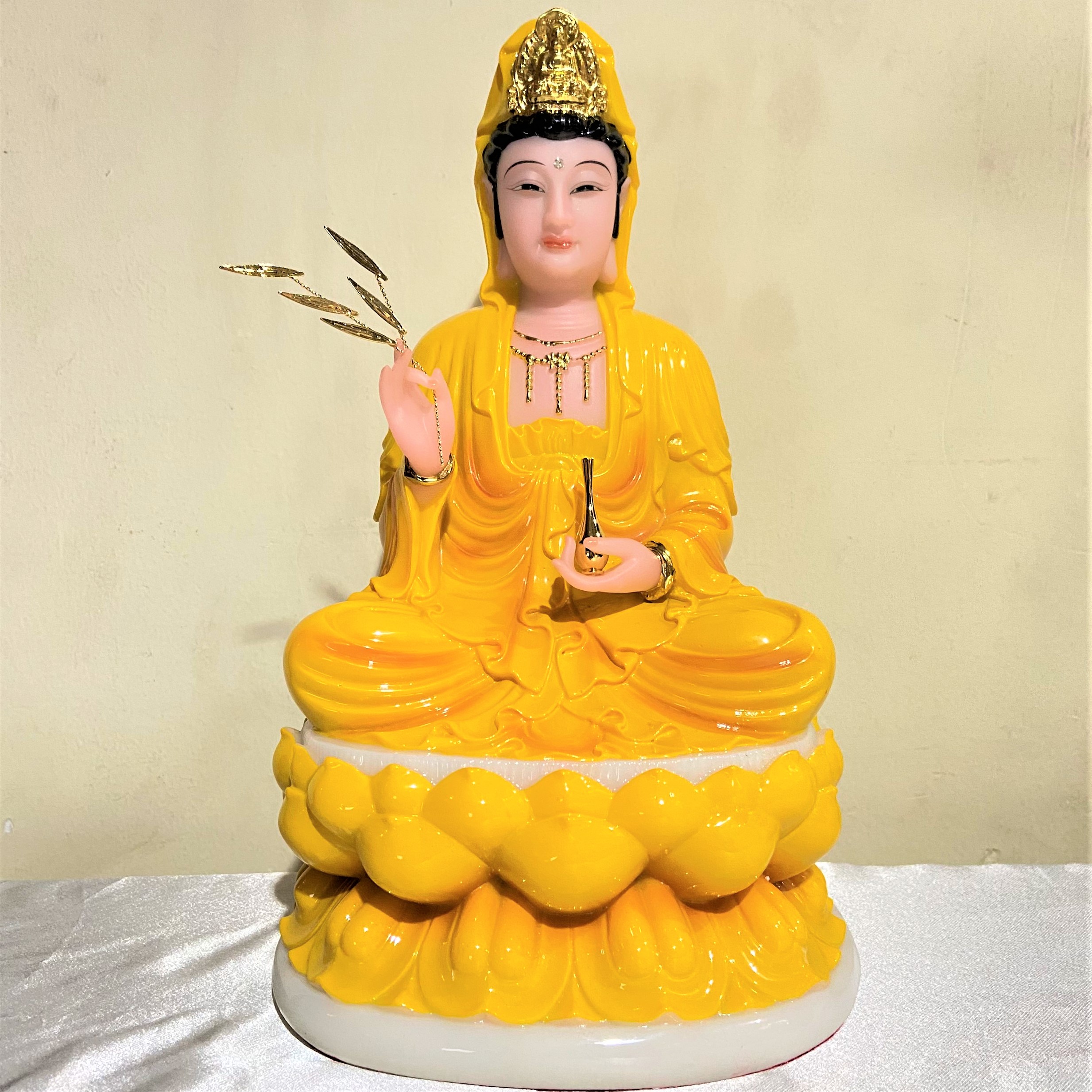 Tượng Phật Quan Âm Bột Đá Xanh Ngọc Cao 30cm