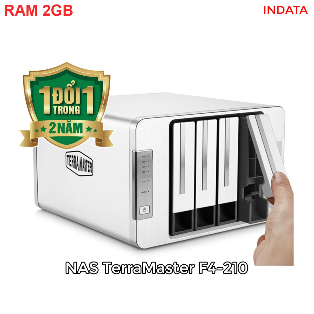 Bộ lưu trữ mạng NAS TerraMaster F4-210 Quad-core CPU, 2GB RAM, 4 khay ổ cứng RAID 0,1,5,6,10,JBOD,Single - Hàng chính hãng